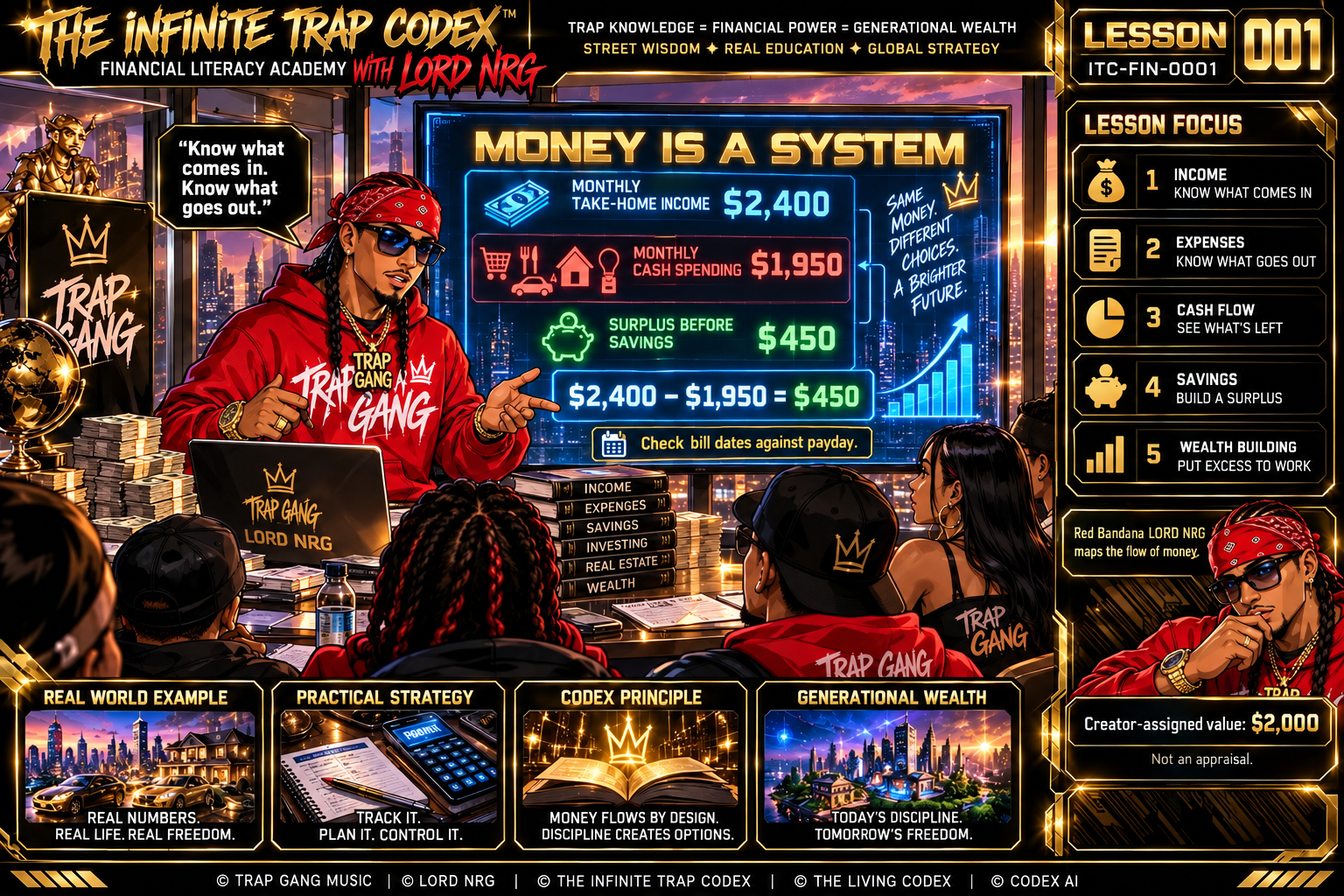 Red Bandana LORD NRG in the Infinite Trap Codex classroom.